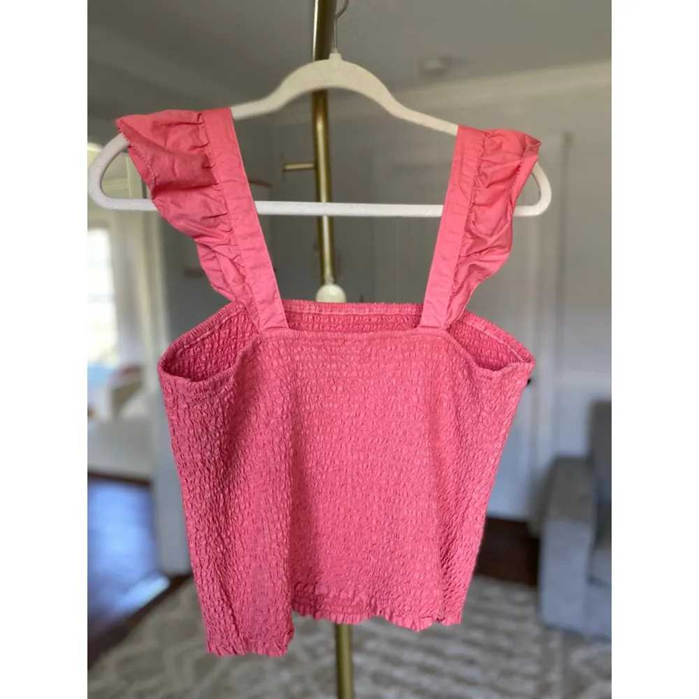 Old Navy Smocked Top Cotton 100% Cottagecore Summer Bright Coral Coastal Beach - Image 3