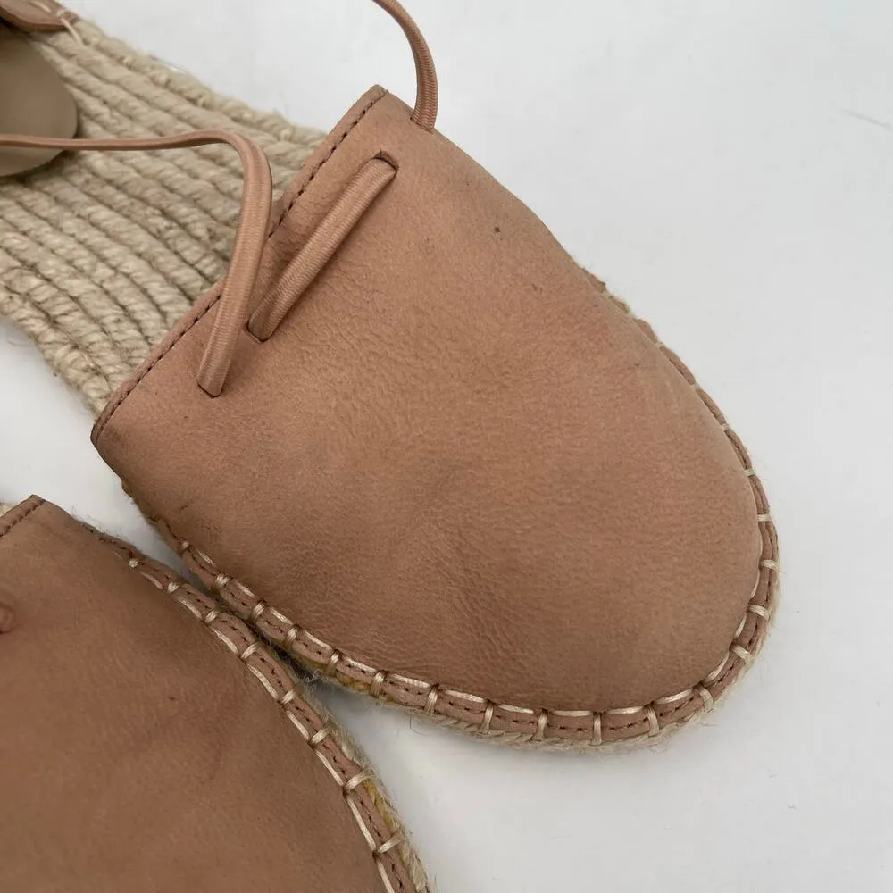 EILEEN FISHER Lace Up Espadrille Sandals SZ 6.5 Leather Jute Strappy Flats Honey - Image 14