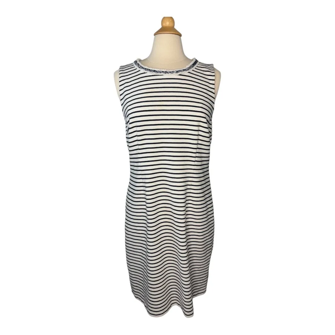 Talbots Striped Knit Dress Fringed Neckline‎ Sleeveless Casual Women Size 10 - Image 3