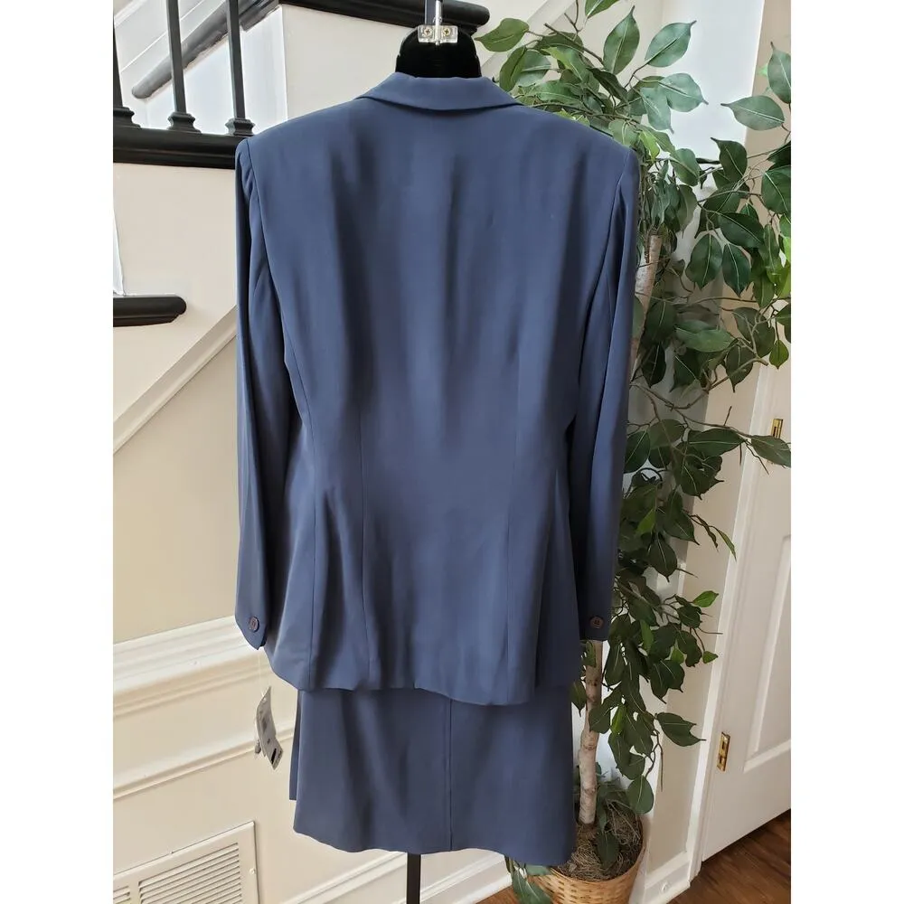 Jones New York 2 Piece Skirt Suit Womens 10/12 Blue Single Breasted 1 Button - Image 3