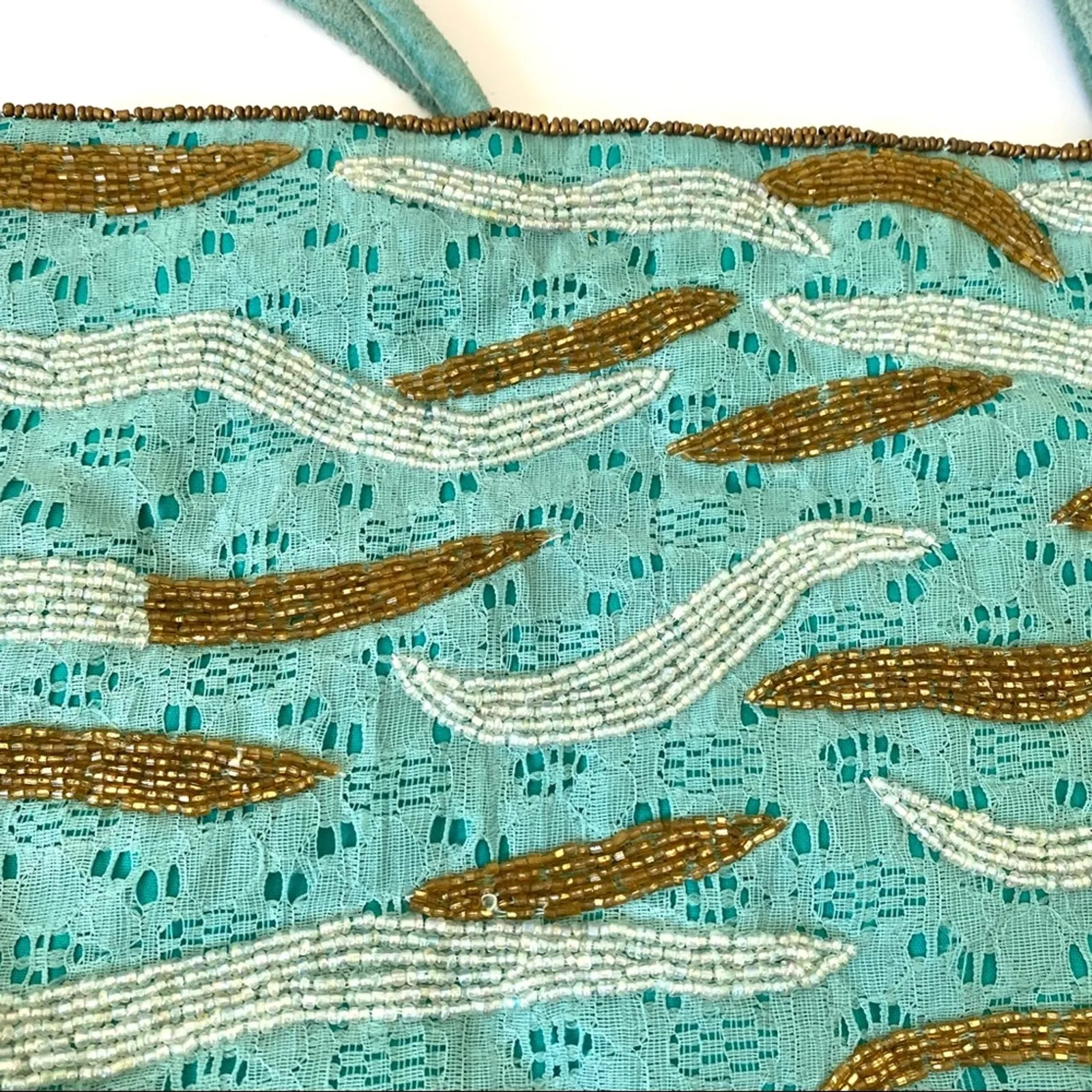 Christian Livingston Collection Beaded Sequin Lace Purse Handbag Blue - Image 9