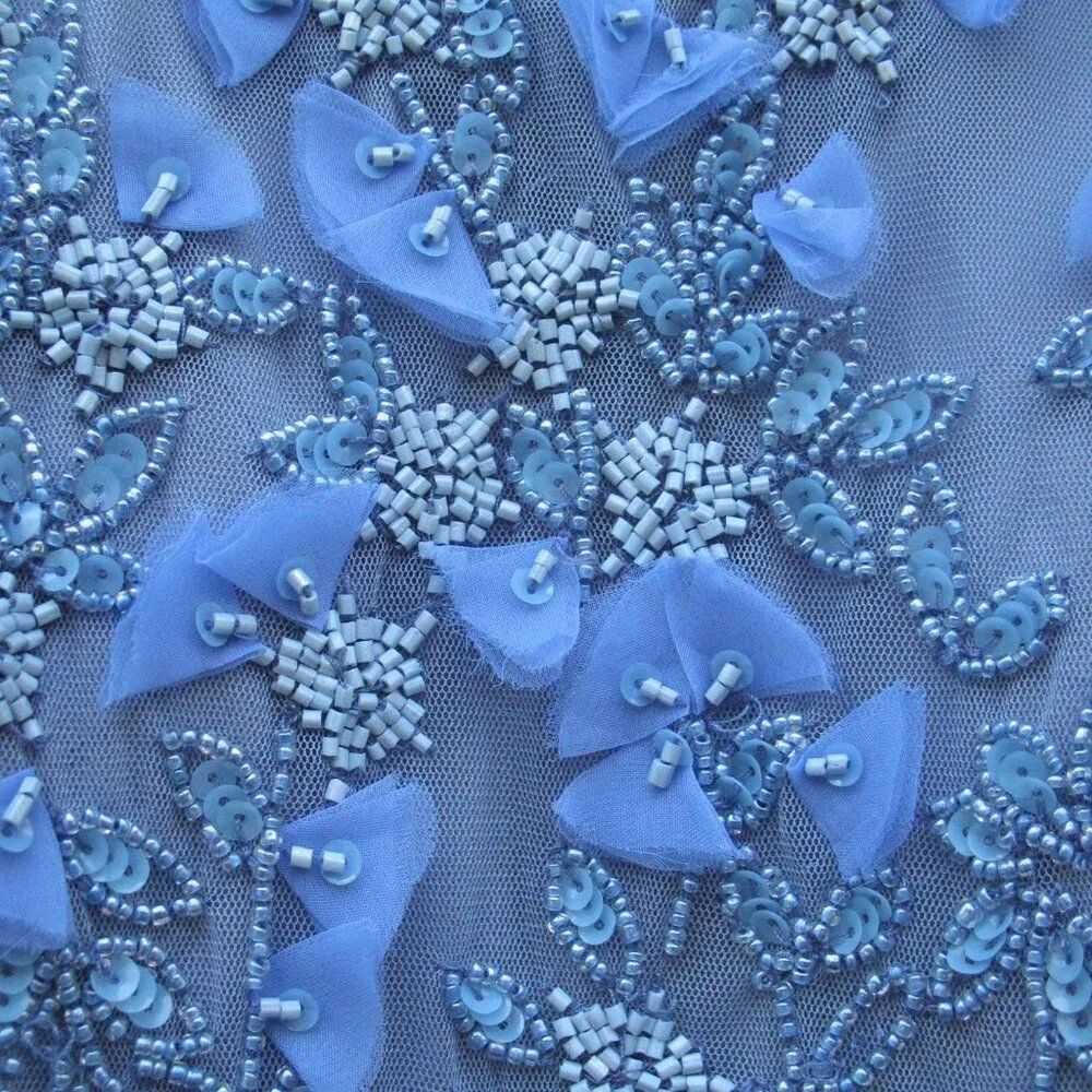 MAC DUGGAL 14521 Blue Floral Embellished Short Sleeve Mesh Gown Dress - Image 10