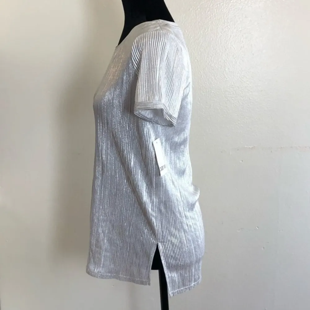 New Women’s Bar III Metallic Textured T-Shirt sz S - Image 4