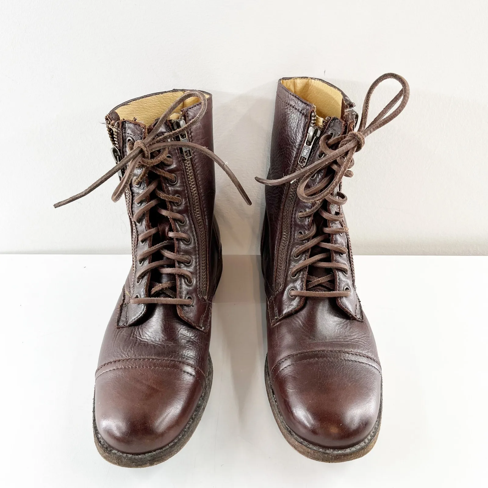 FRYE Tyler Lace Up Leather Combat Moto Ankle Boots Booties Brown 8.5 - Image 6