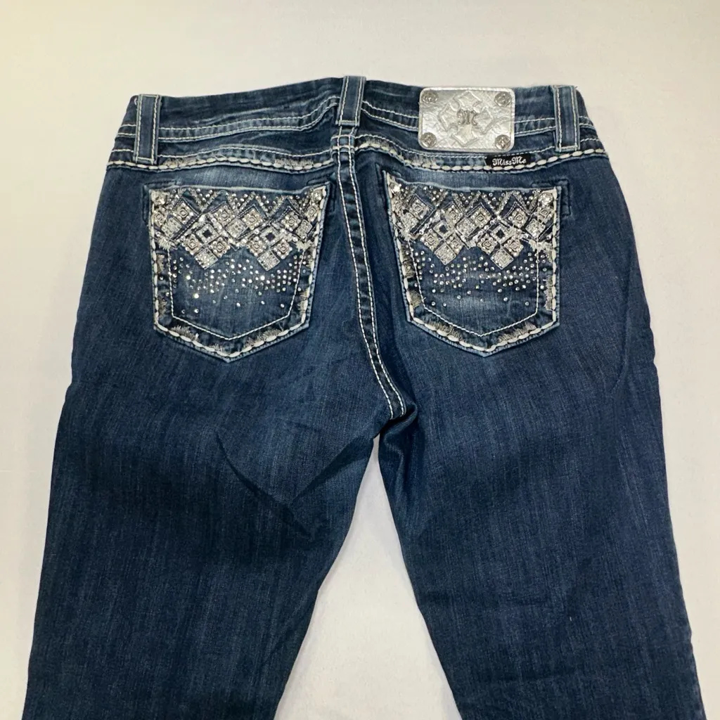 Miss Me Easy Cropped Jeans Women's 29 Dark Blue Stretch Denim Mid-Rise - Image 5