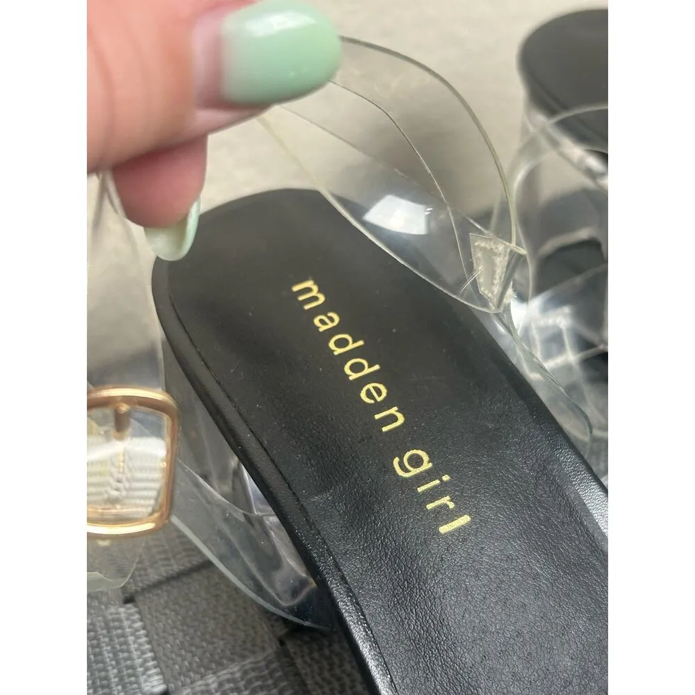 Madden Women's Size 6.5 Heels Clear Acrylic Block Heel Sandals Rhinestones - Image 3