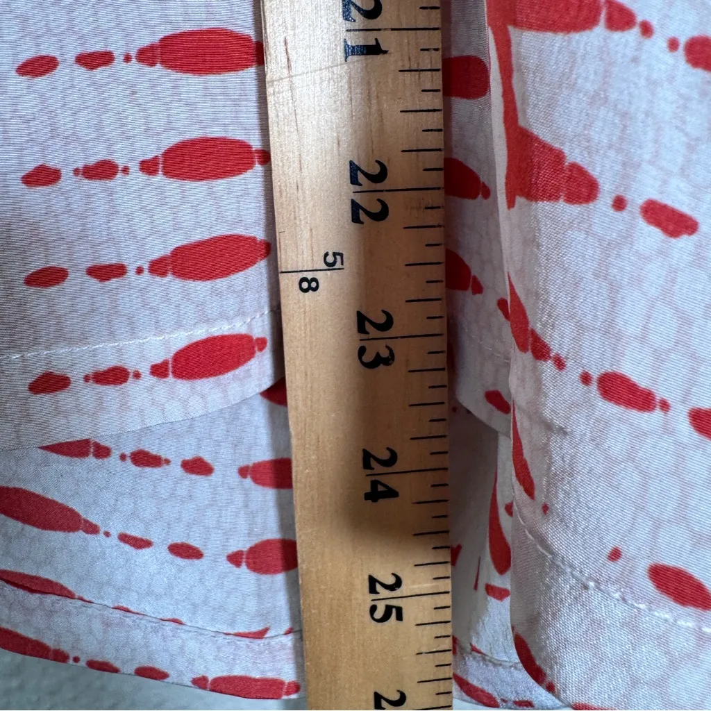 Vena Cava White Red Silk Printed Blouse Women’s M Short Sleeve Collar Shirt Size M - Image 4