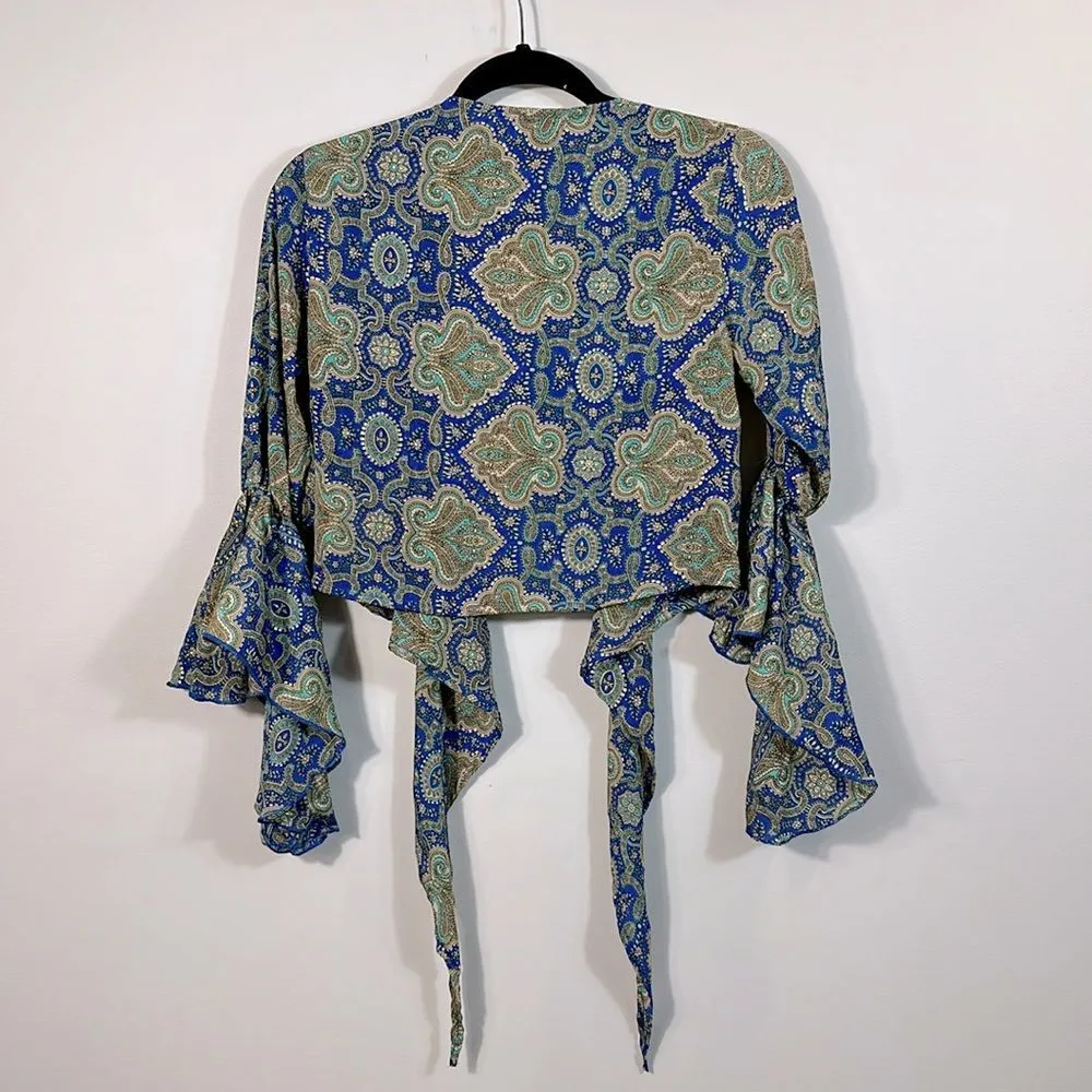 Ble Resort Collection Greece Crepe Luxury Beach Boho Wrap Top Tie Front Small* - Image 2