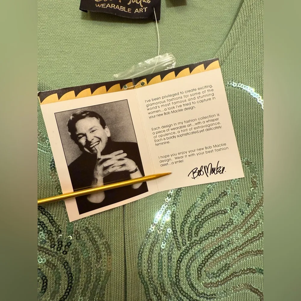 Bob Mackie Women Plus Wearable Art Mint Green Sequin Peacock Design NWT -1X - Image 4