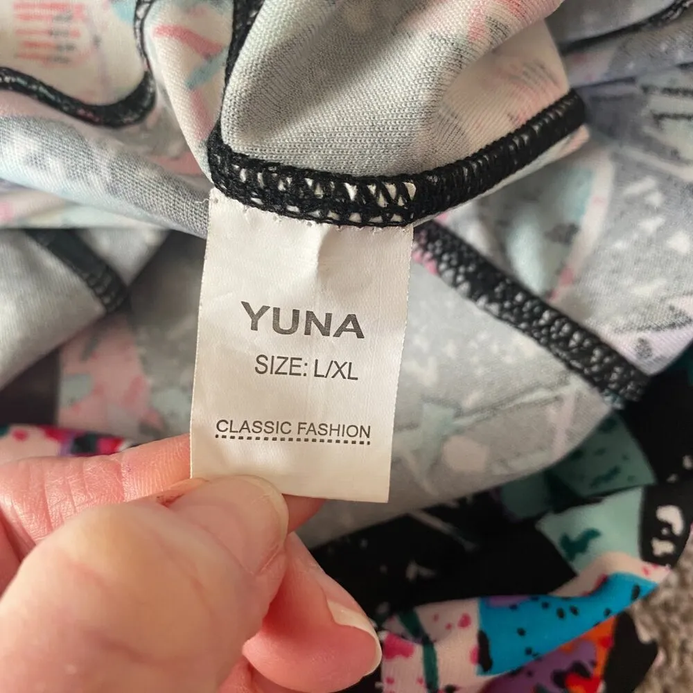 Yuna L/XL women's stretchy multicolored athletic skinny leggings with pockets - Image 9