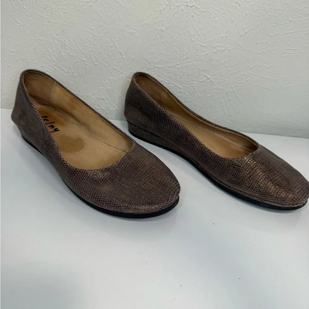 French Sole Brown Leather Gold Shimmer Ballet Zeppa Wedge Slip - Image 4