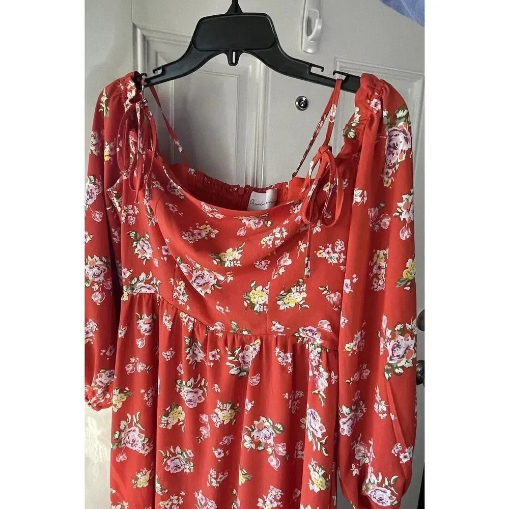 Charles Henry cold shoulder long sleeve floral midi dress size medium NEW - Image 10