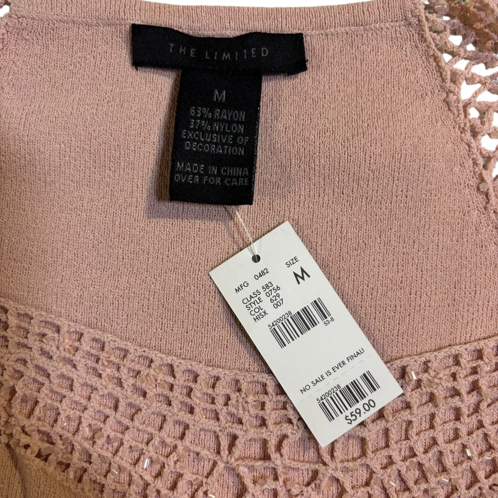 The Limited Crochet Knit‎ Top Sleeveless Beaded Blouse Pink Casual Tank Size M - Image 4