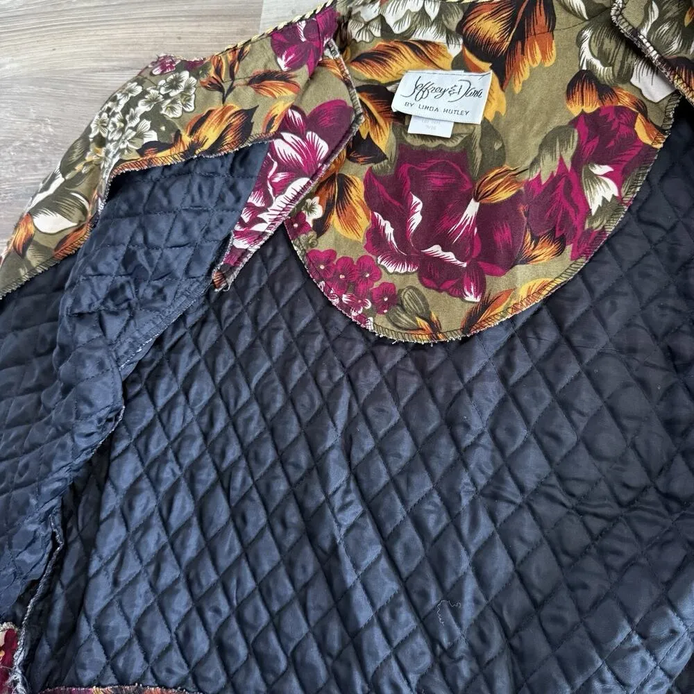 Vintage Jeffrey & Dara Floral Quilted Jacket Sz 9/10 USA Made Linda Hutley Red - Image 10