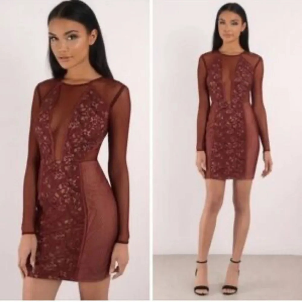 TJD The Jetset Diaries Lace Cutout Mini Dress Maroon Cream Women’s Small - Image 2