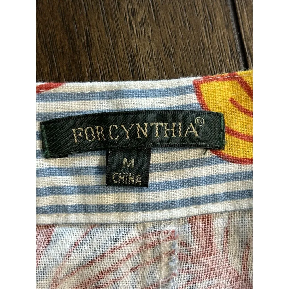 For Cynthia Linen Viscose Blend Wide Leg Ankle Pants Size Medium Blue Striped - Image 6