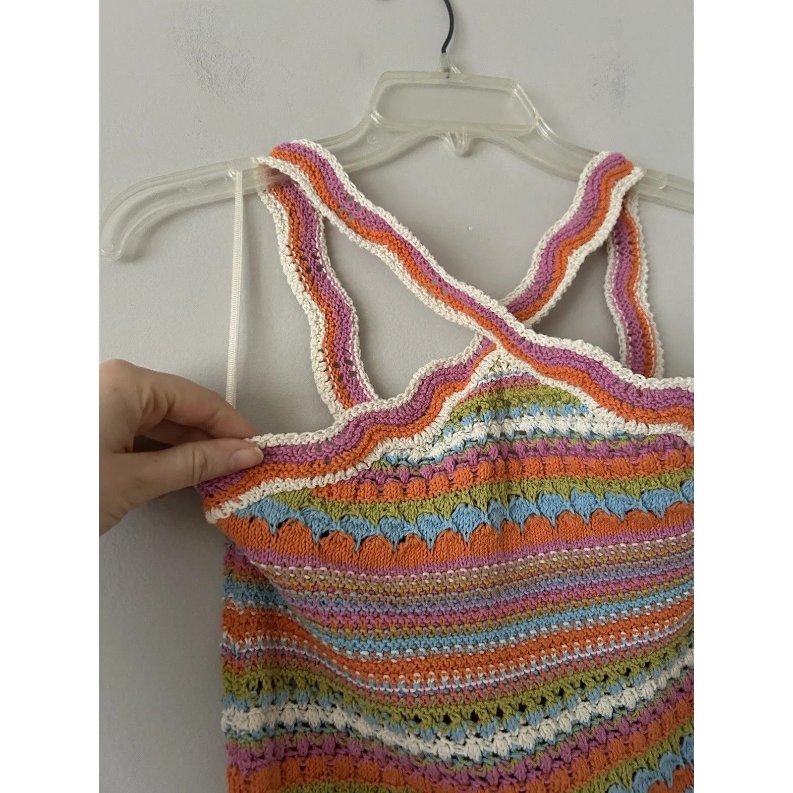 ZARA  Multicolor Knit Crochet Halter Rainbow Top Size Small Cute Going Out - Image 4
