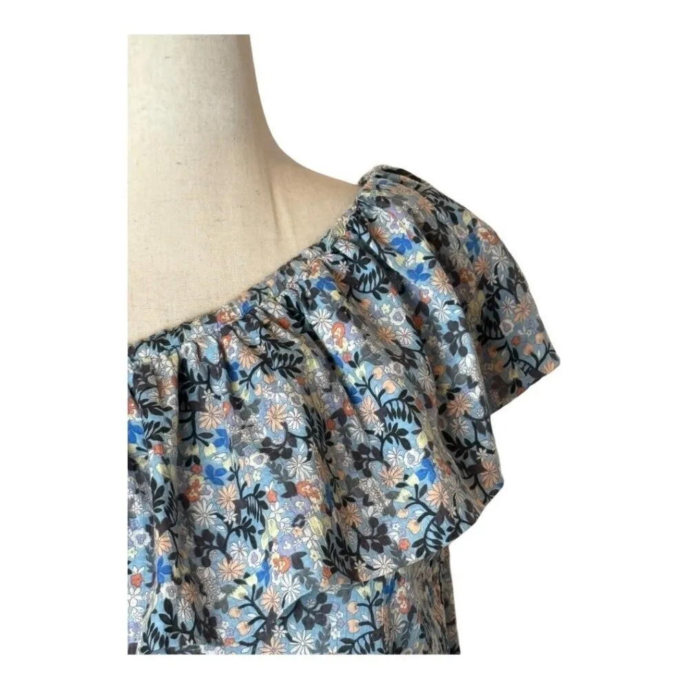 Rebecca Taylor La Vie Shirt Women‎ Medium Blue Floral One Shoulder Top Bohemian - Image 5