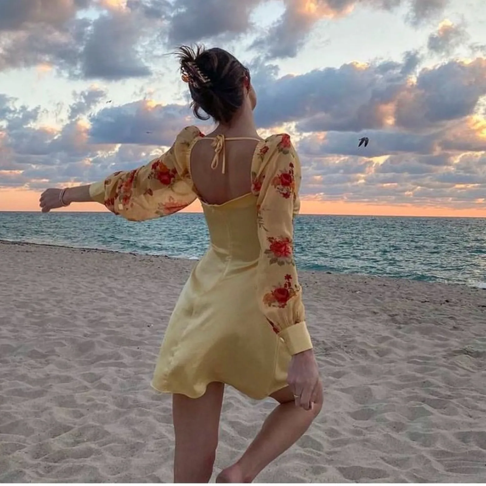 Danielle Bernstein Golden Hour Puff Sleeve Mini Dress Butteryellow  Sz 0 - Image 2