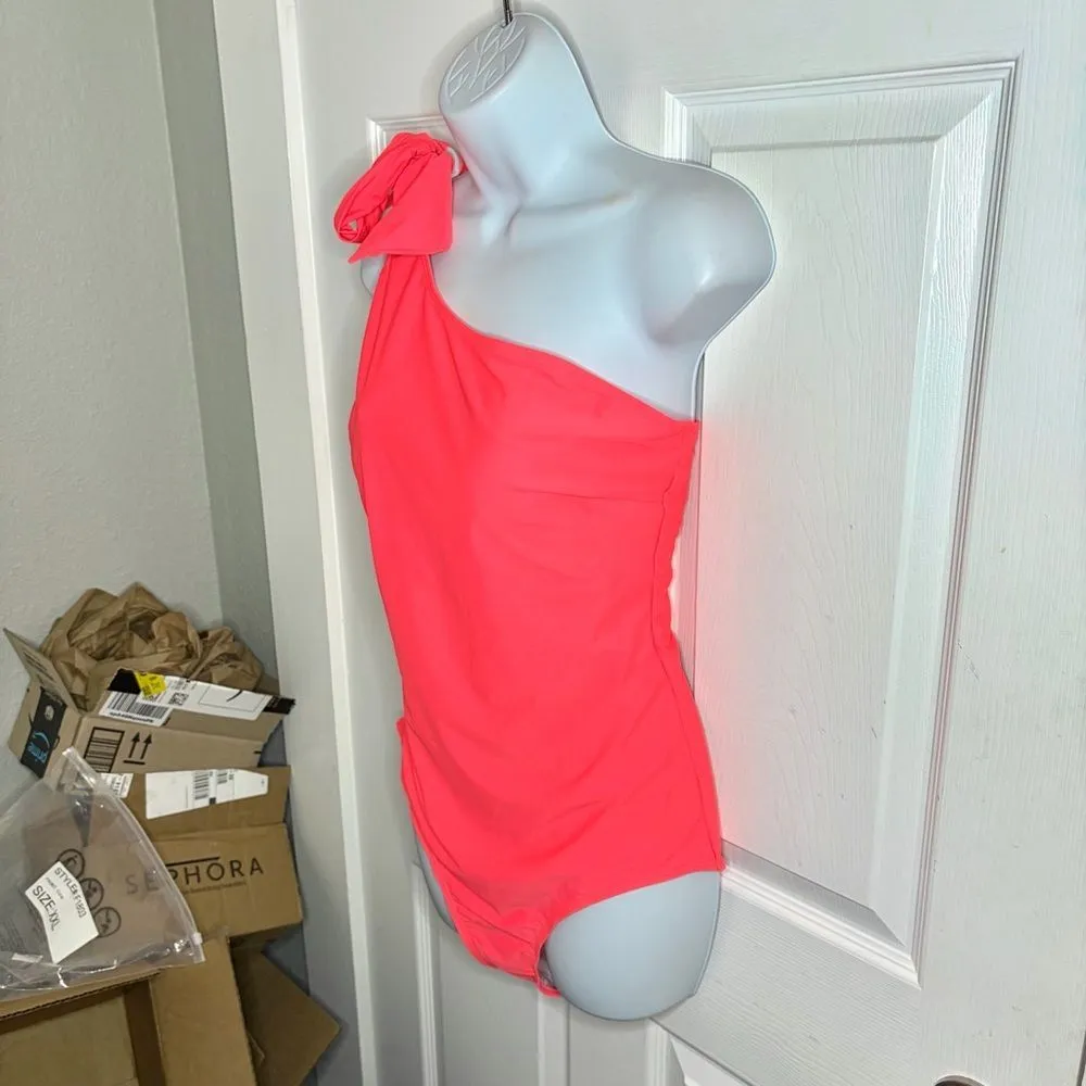 Unique Vintage Bright Coral One Shoulder One Piece Swimsuit Bow Tie XXL NWT - Image 6