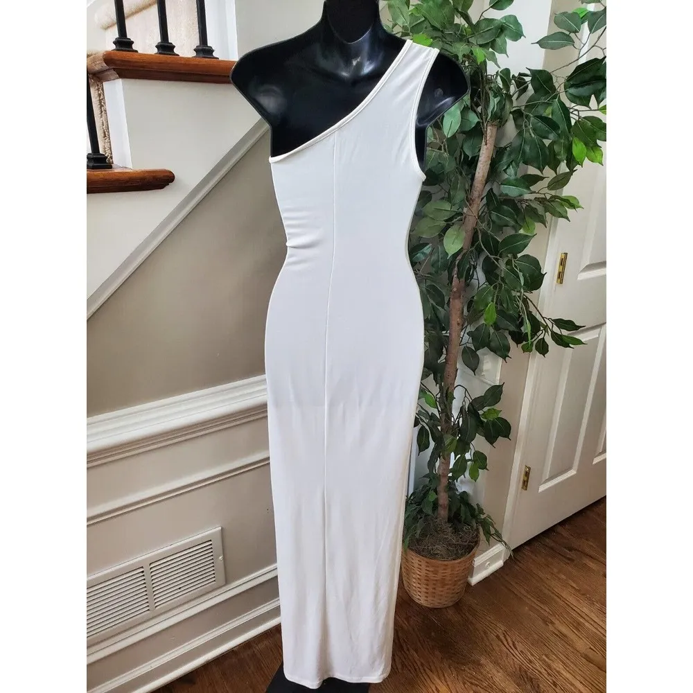 Cameo Women's Solid White Polyester One Shoulder Off Long Casual Maxi Dress - Image 7