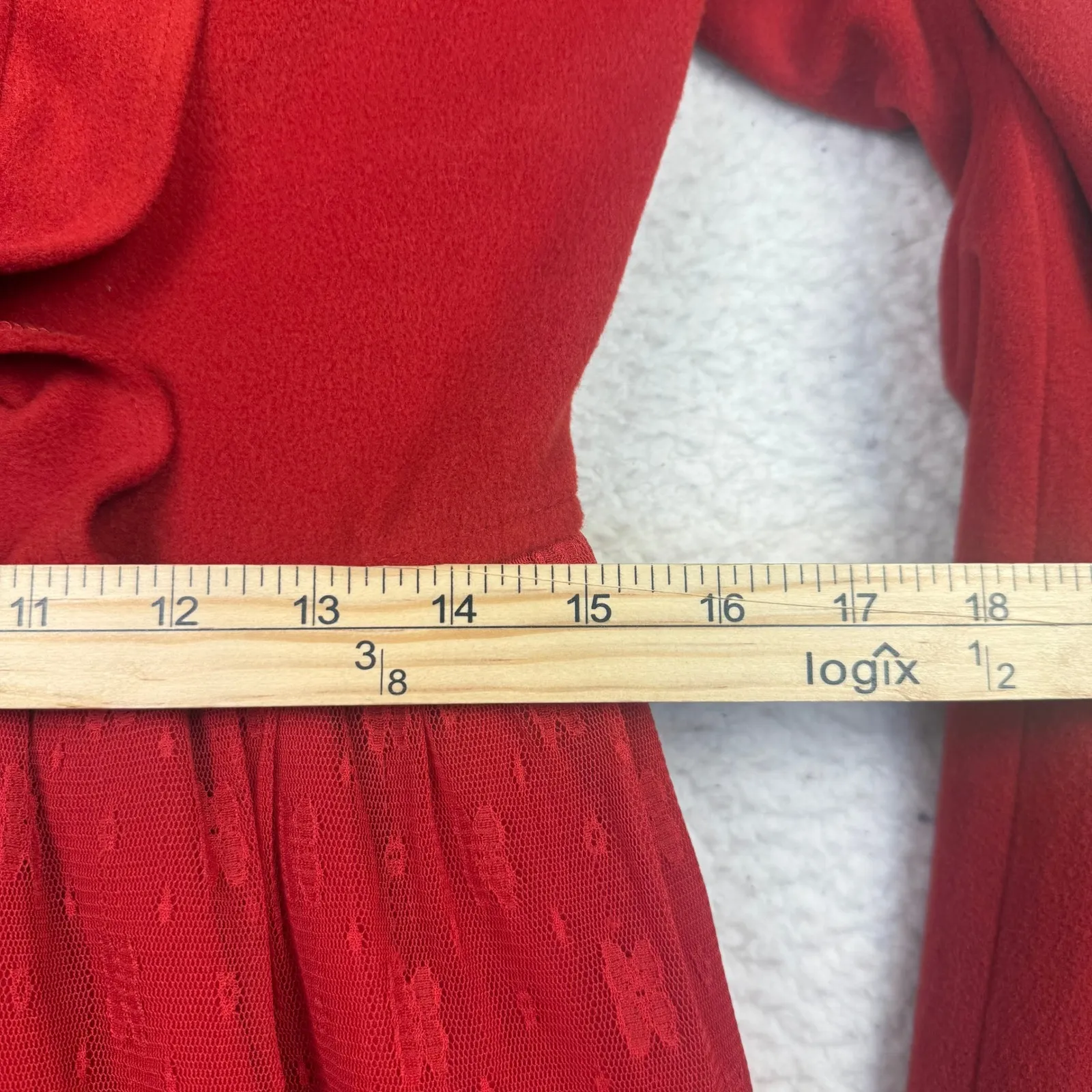 A'reve Red Dress Coat Jacket Ruffle Double Breasted Lace Puff Sleeve Sz M Medium - Image 9