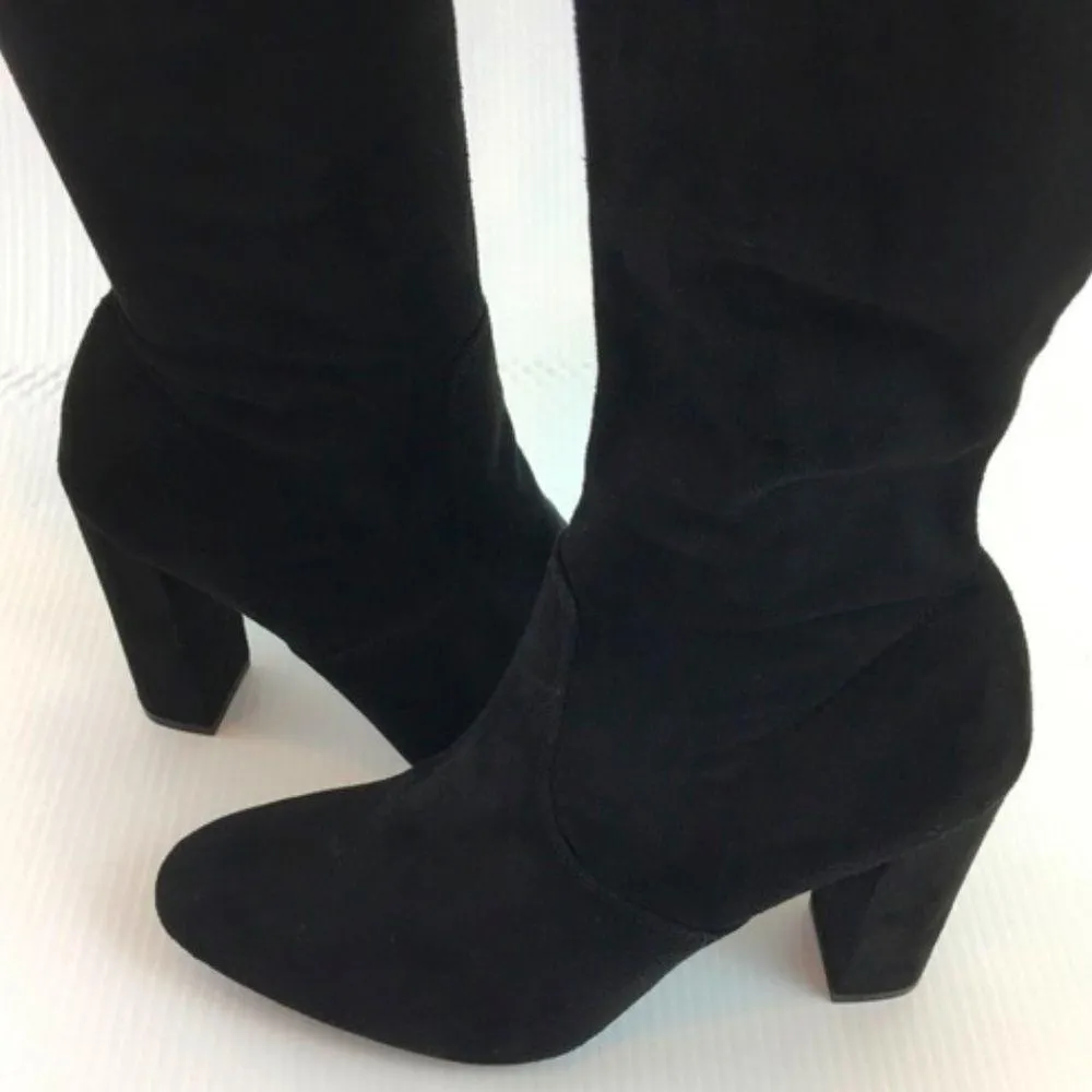 Black Rose Embroidered Over the Knee Faux Suede Boots - Image 12