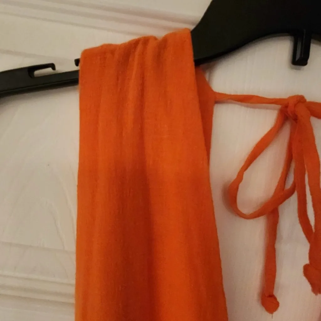 WET Vermillion Orange Plunge Neck Jumpsuit Linen Blend Women’s Size XS - Image 5