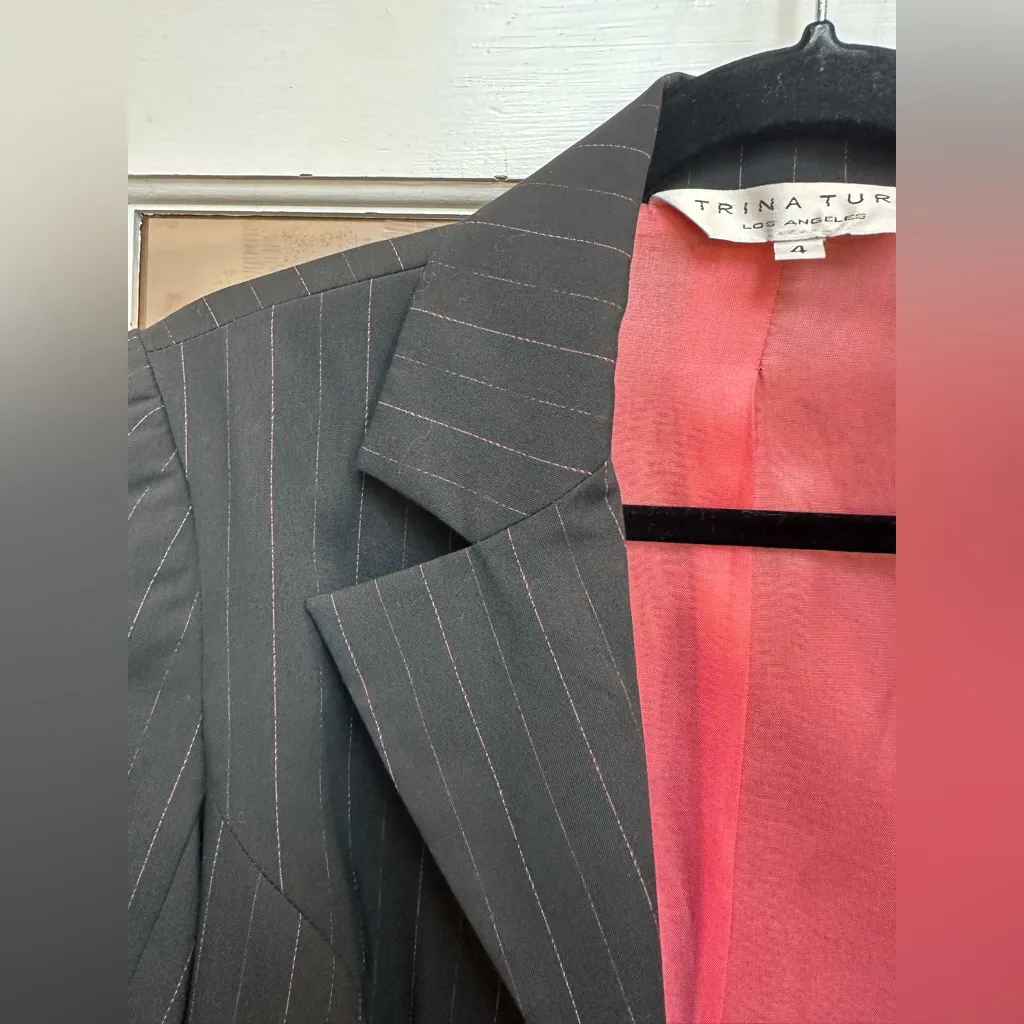 Trina Turk Black Pink Pinstripe Blazer Jacket Shabby Chic Career Women’s Size 4 - Image 4