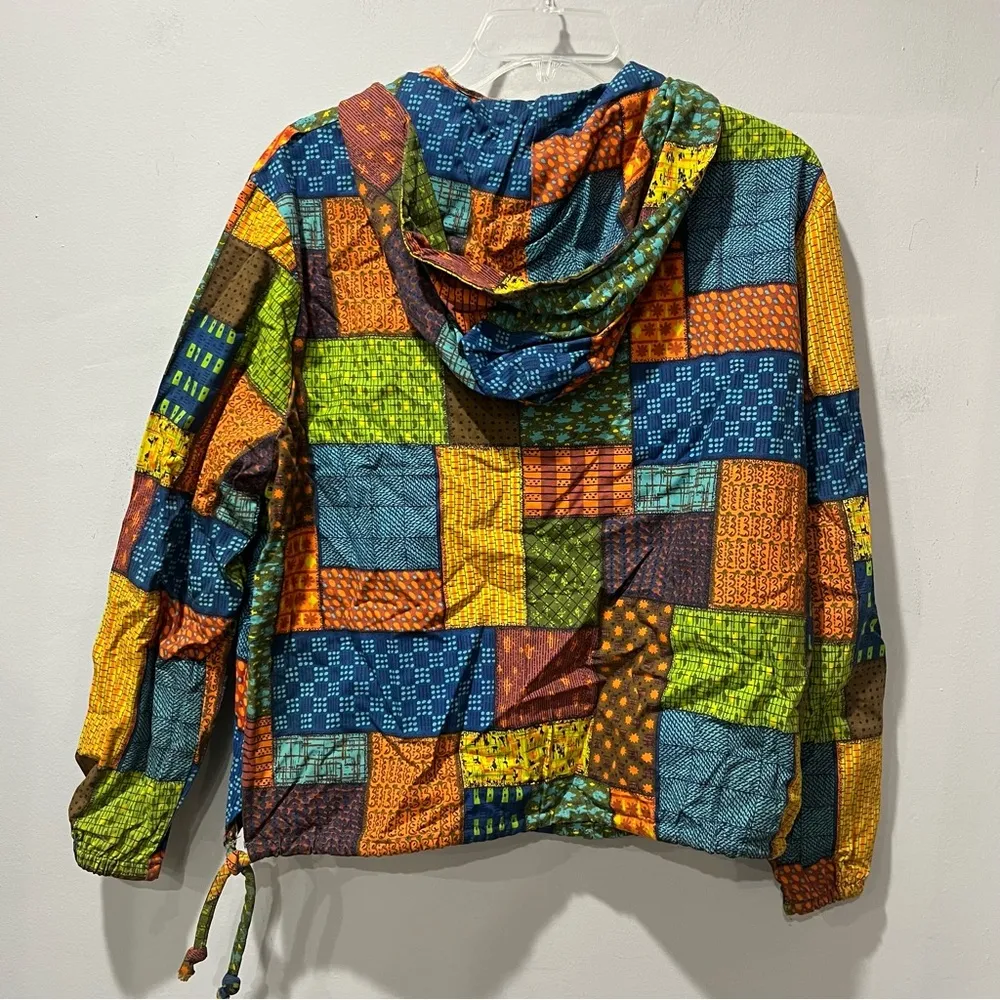 Patchwork hoodie handmade Multicolor 1/2 Zip Women Medium70s Boho Hippie Funky l Orange Size M - Image 5