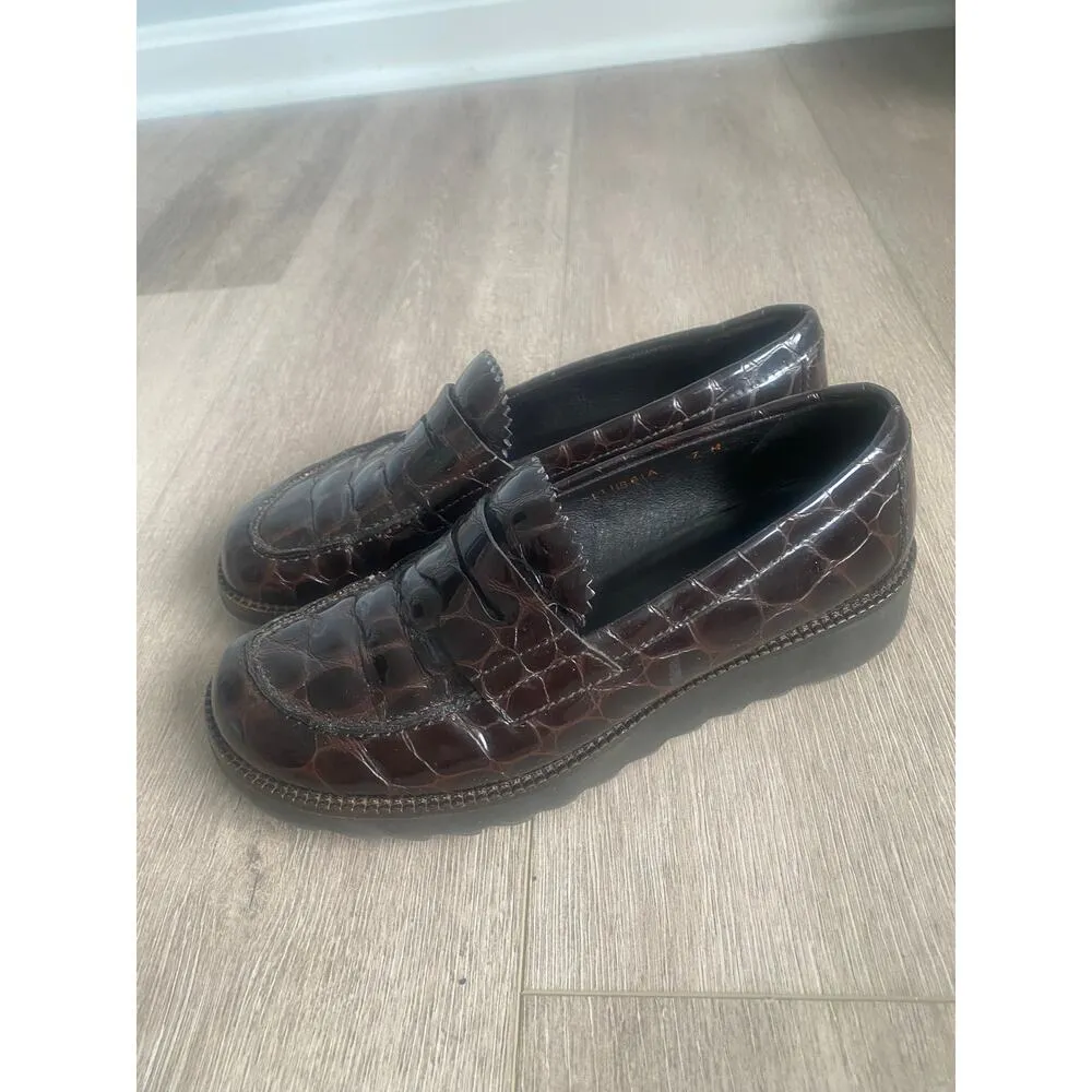 Donald Pliner Chocolate Brown Croc Patent Leather Italian Slip On Loafers Size 7 - Image 4