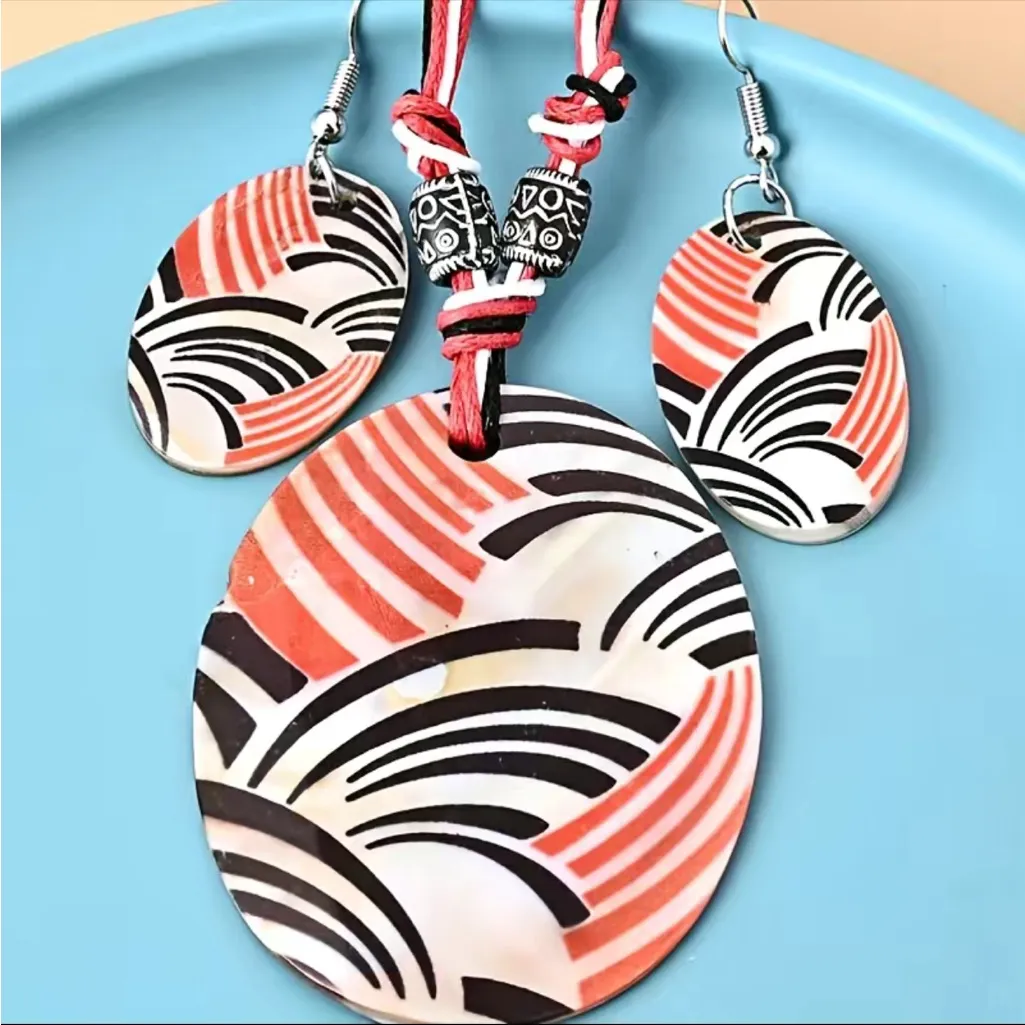 3pcs Earrings Plus Necklace Boho‎ Style Jewelry Set Impressionist Painting - Image 4