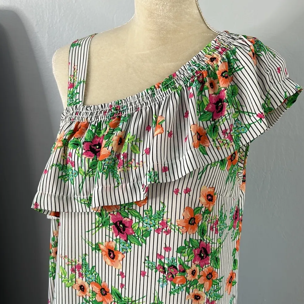 Harlow & Rose • boutique striped floral one shoulder ruffle dress Size M - Image 81