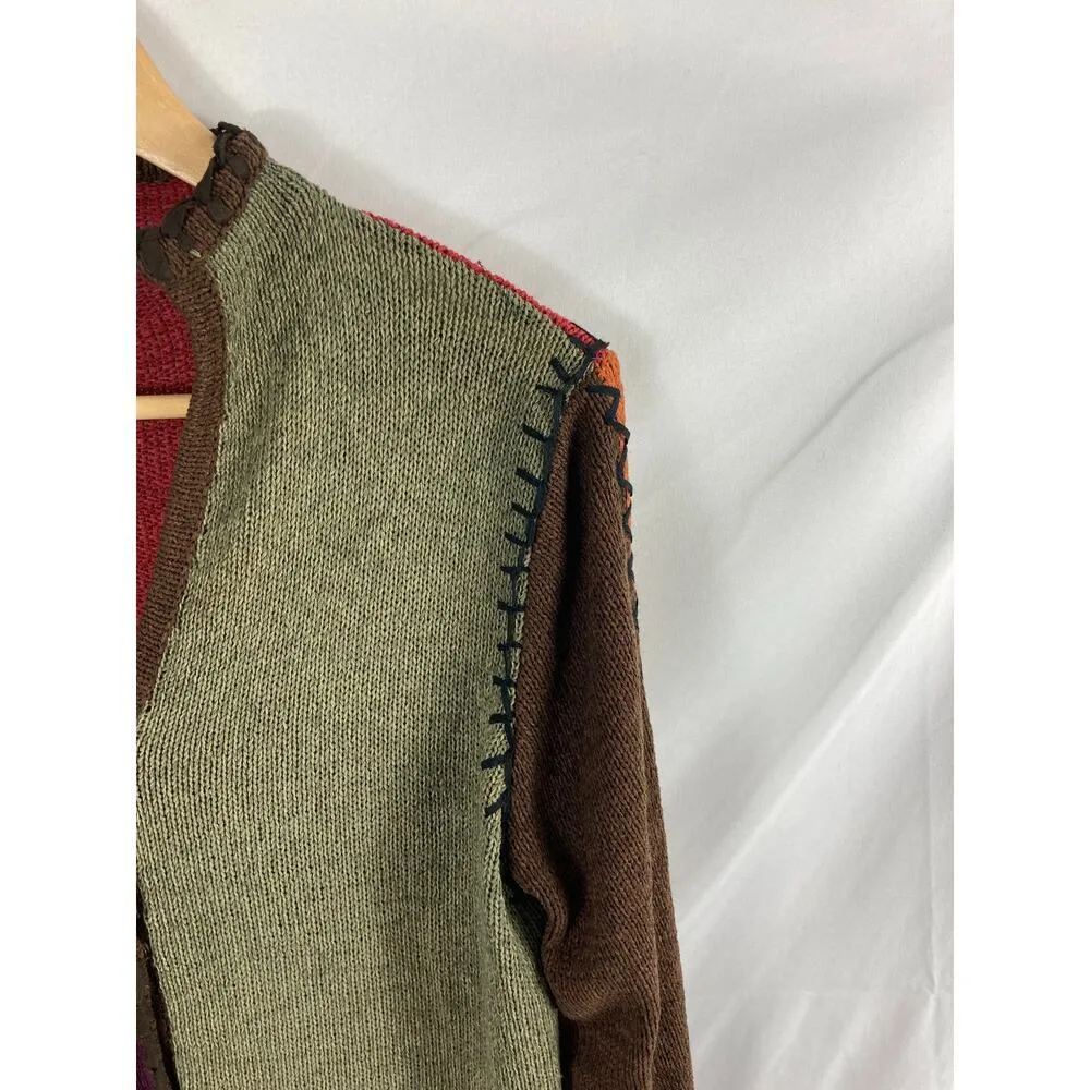 Curio Mixed Knit Colorful Snap Up Sweater Size Medium Green - Image 3