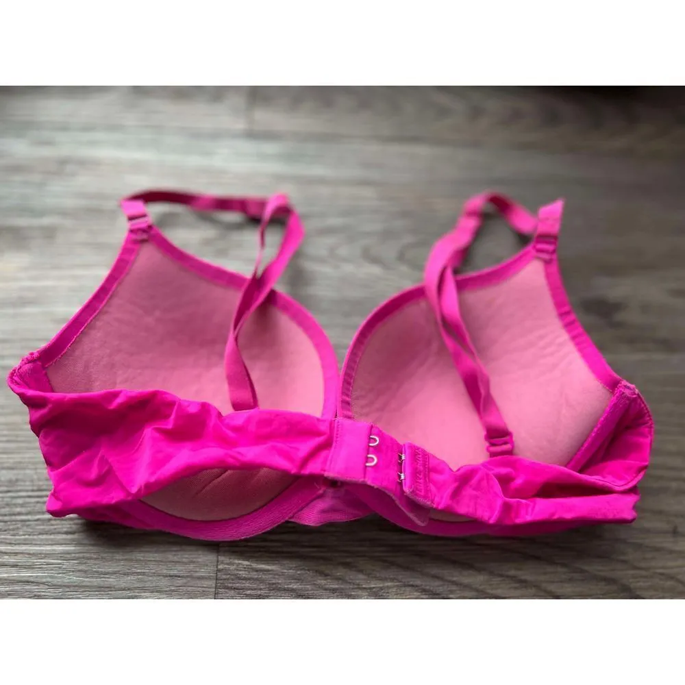 Pink Victoria Secret Hot Pink Push-Up Padded Bra Underwire Adjustable Straps 34B - Image 3