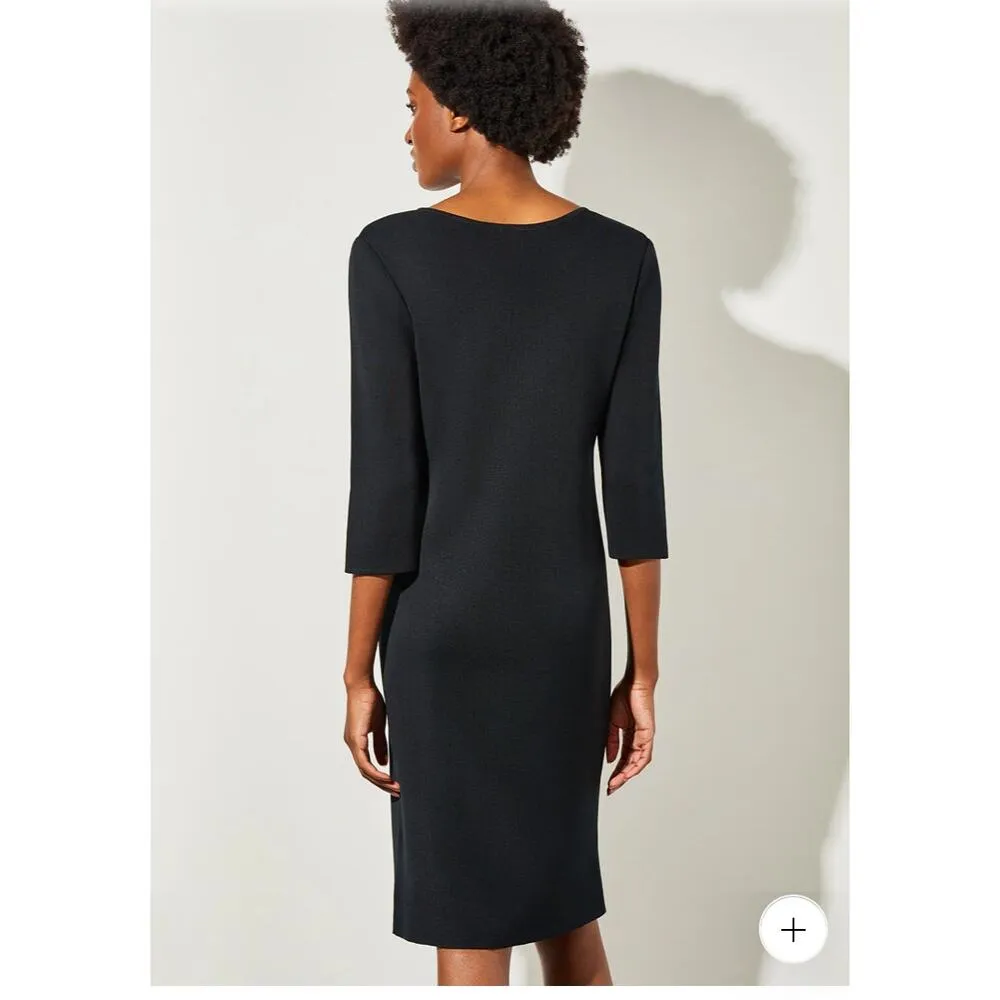 Ming Wang Black Knit 3/4 Sleeve V Neck Midi Dress Size Small - Image 4
