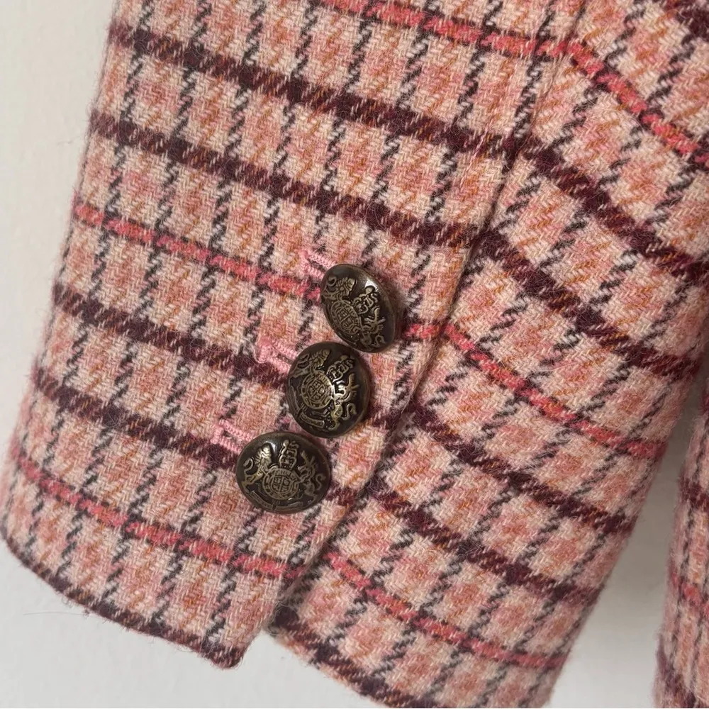 Talbots Classic Shetland Blazer Pink Plaid Wool Business Career Wear Formal - Image 11