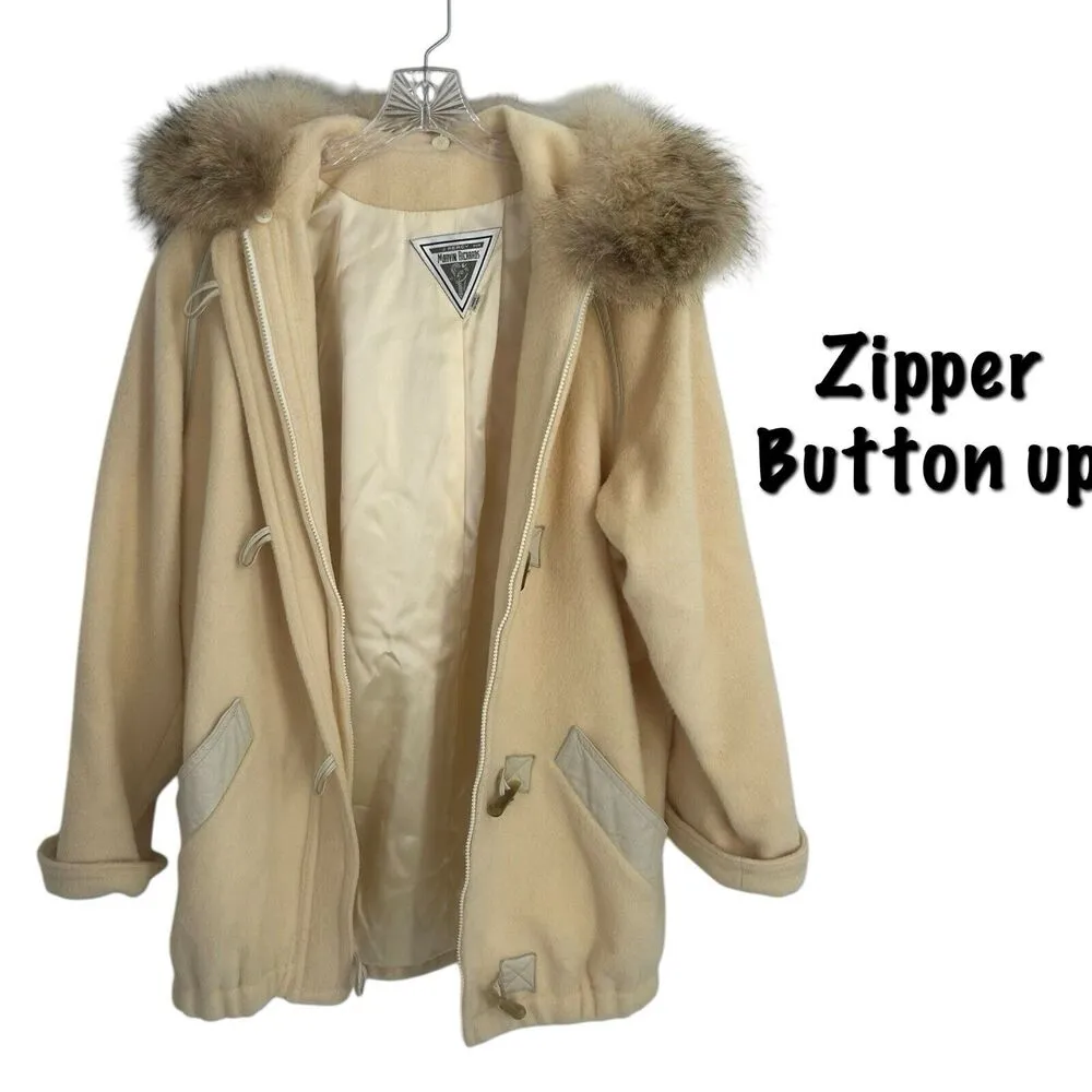 Vintage J. Percy Marvin Richards Fur Collar Toggle Button Leather Trim Size 8 - Image 3