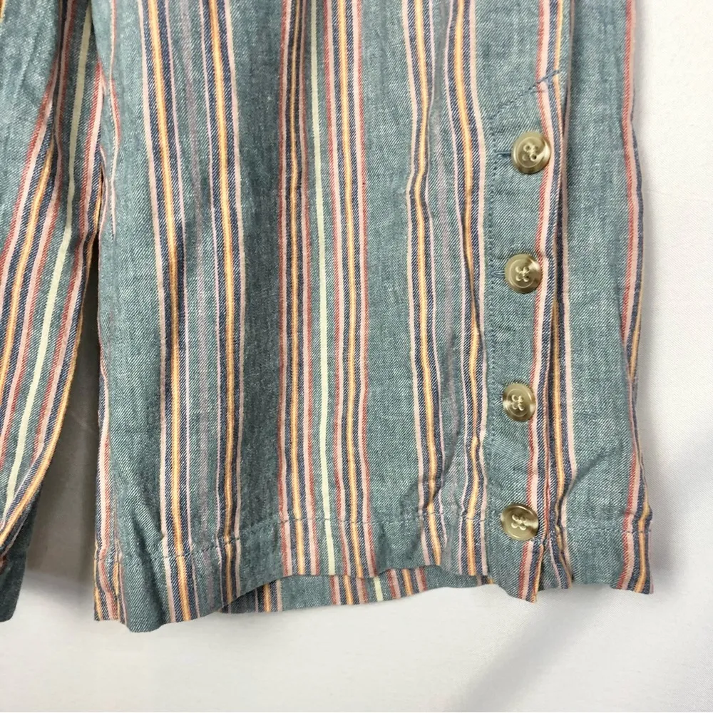 Madewell Houston Side Button Pull On Crop Pants Blue Rainbow Stripe S - Image 7