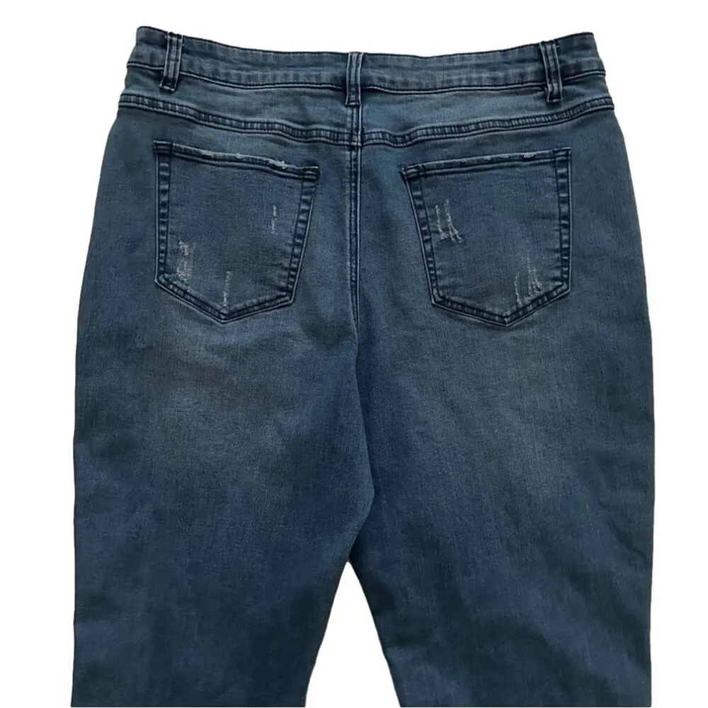 Tribal Jeans Distressed Stretch Raw Hem Side Red Stripe Ankle Jeans Size 12 Blue - Image 6