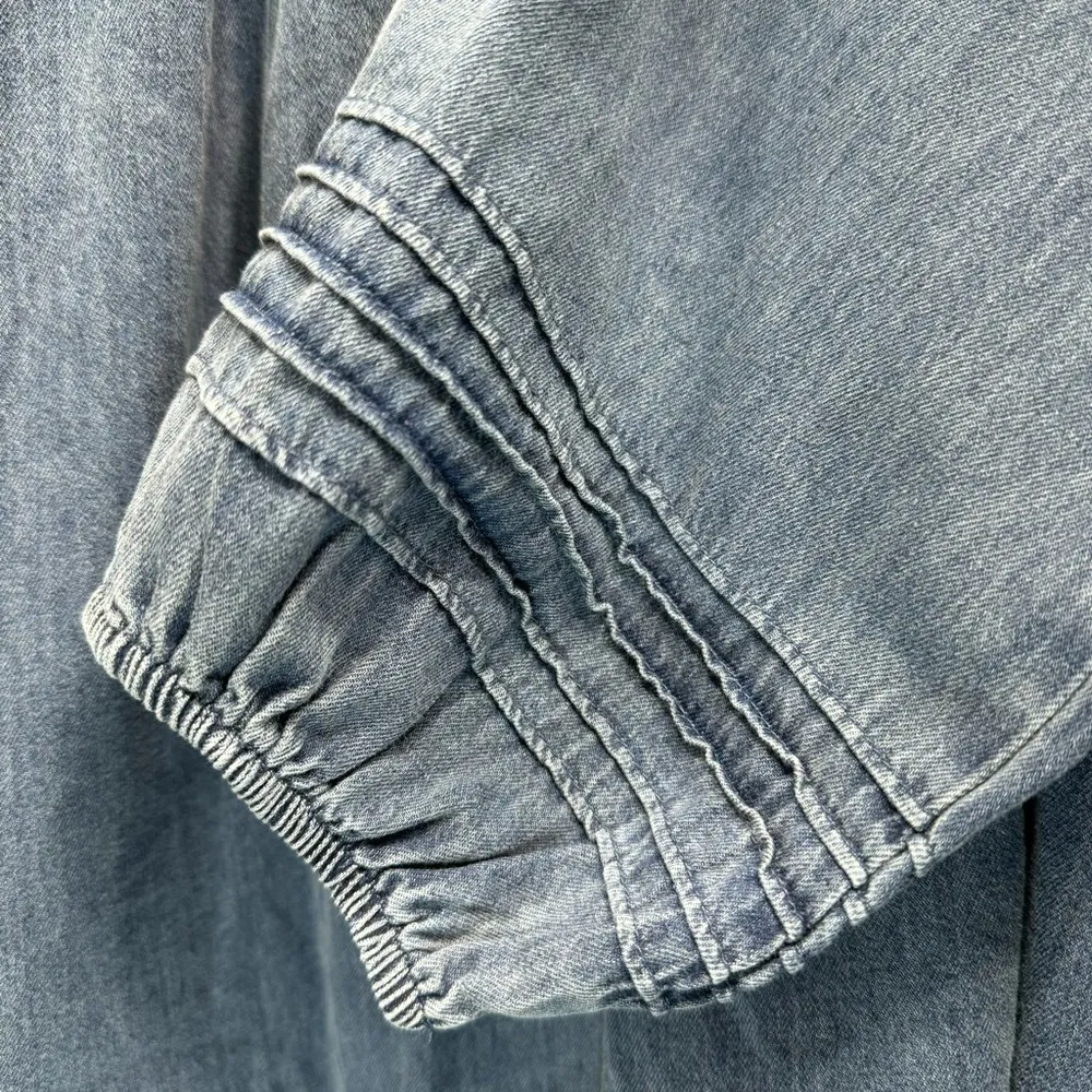 Denim Chambray Babydoll Swing Dress Mittoshop Long Sleeve Pleated Western Boho - Image 9