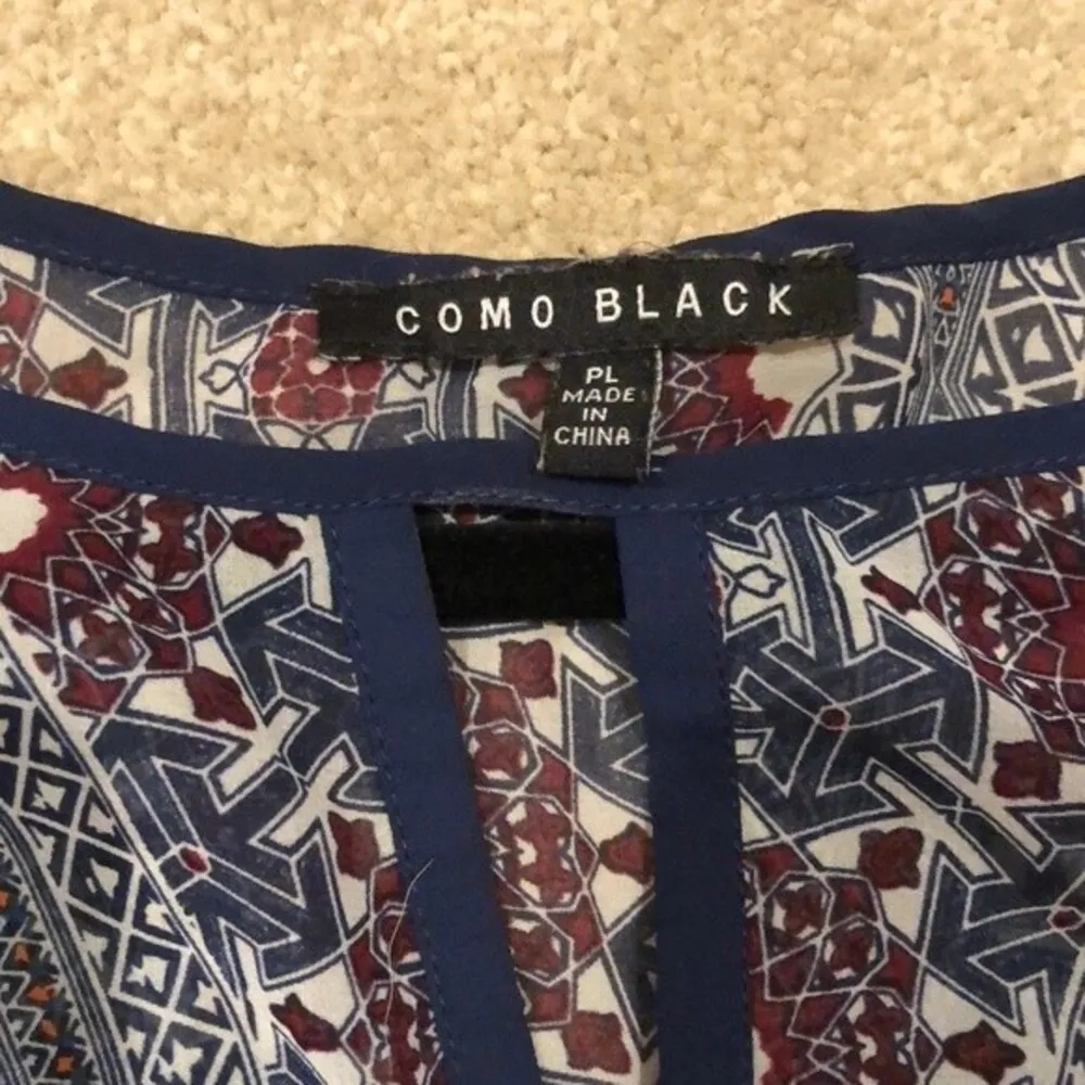 Como Black Boho Geometric Print 3/4 Sleeve Tunic Size PL - Image 5