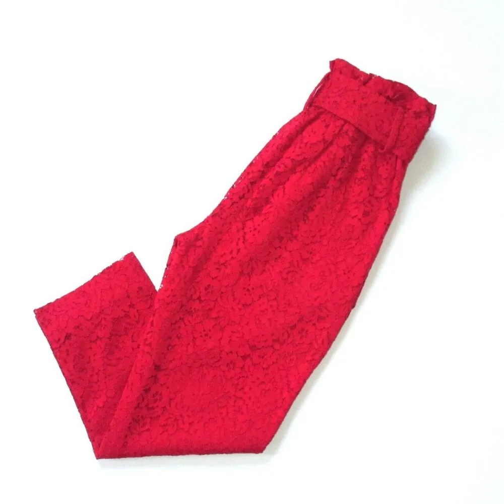 NWT J.Crew Tapered Paper-bag in Cherry Red Lace High Rise Straight Pants 6P - Image 6