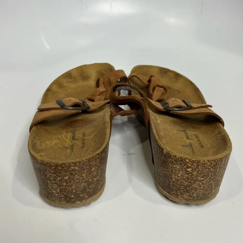 Mila Paoli‎ braided leather wedge sandals size 9.5 Tan - Image 4