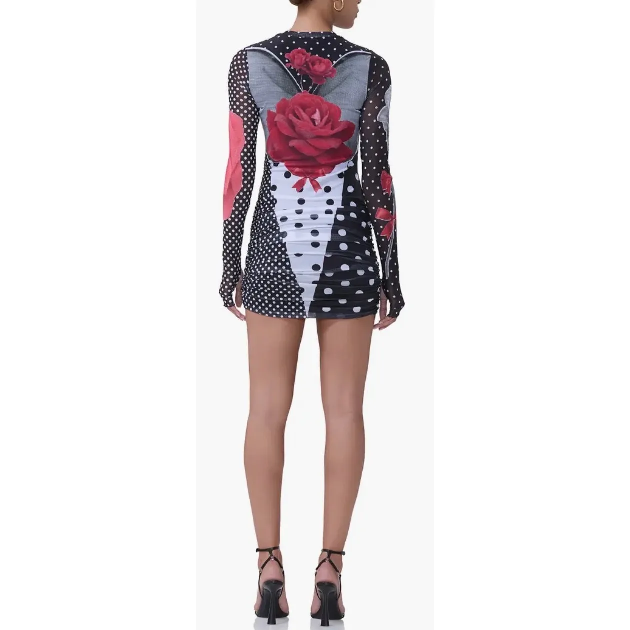 AFRM Mirza Print Long Sleeve Mesh Minidress Size Extra Small Black - Image 2