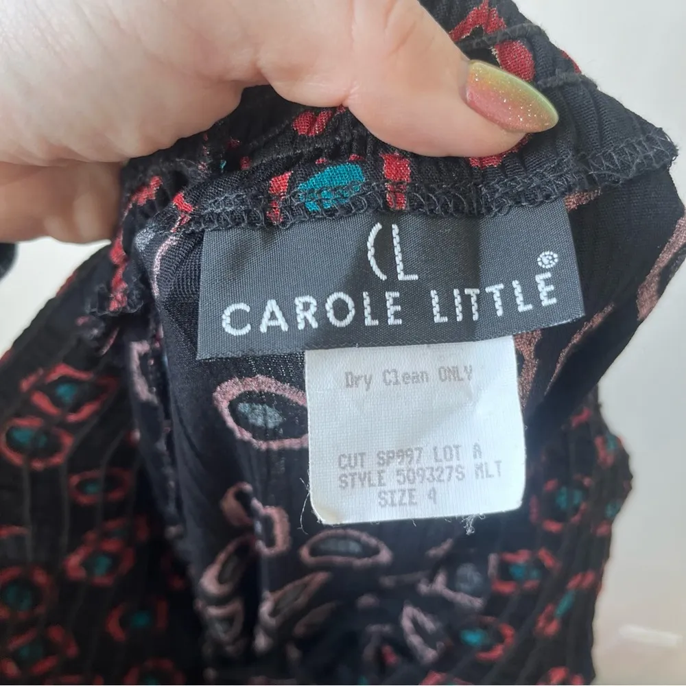 Vintage 90s Carole Little Black Patterned Paperbag Cropped Wide Leg Pants 4 - Image 3