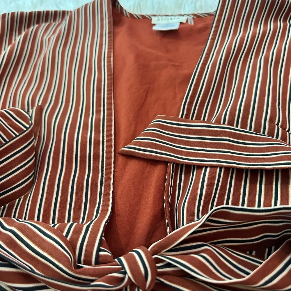 STORIA Striped Ruffle Sleeve Tie-Front Romper Size S - Image 7