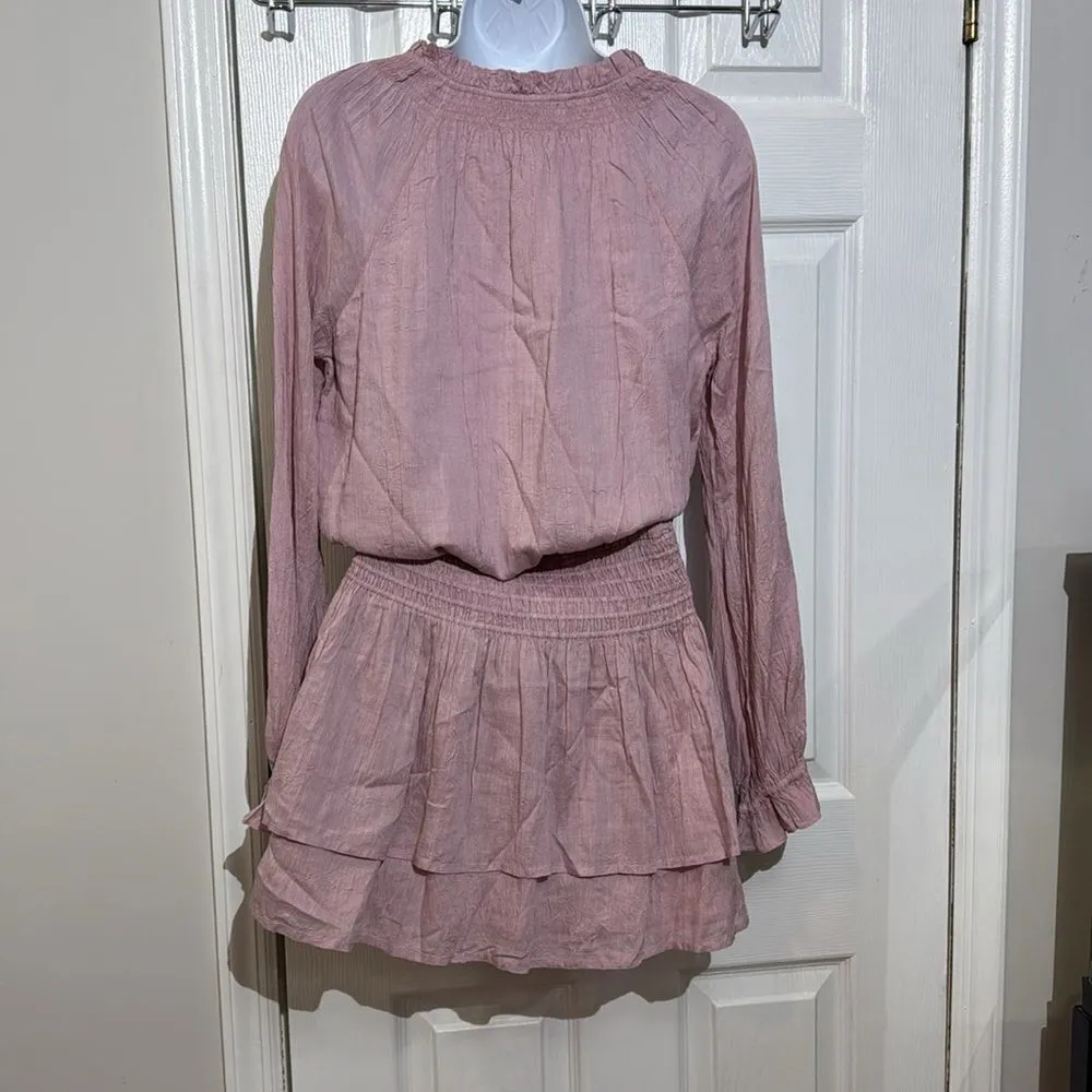 PAIGE Fall Lemay Peasant Pink Dusty Rose Tiered Cotton Lux Boho Dress Size S - Image 5