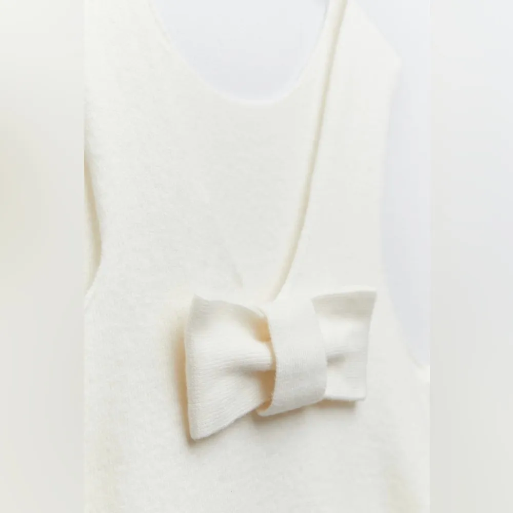 Zara Women Ecru Sleeveless Back Tie 100% Wool Midi Round Neck Cozy Dress Sz M - Image 4