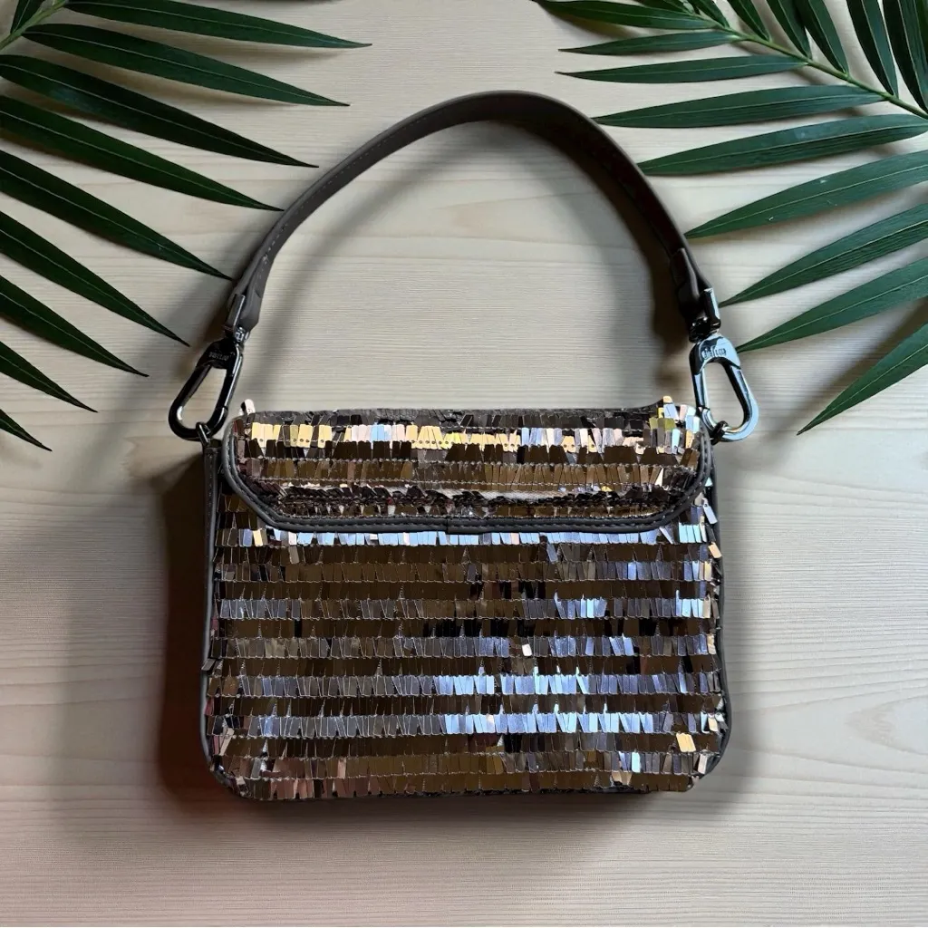 BIBI LOU Anthropologie Silver & Black Sequin Shoulder Bag - Image 3